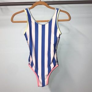 Blue & White Striped One Piece Bathing Suit